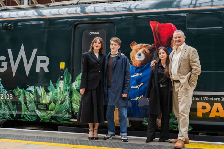 The Paddington In Peru livery GWR train at its launch with starts from the film. Photo GWR 
