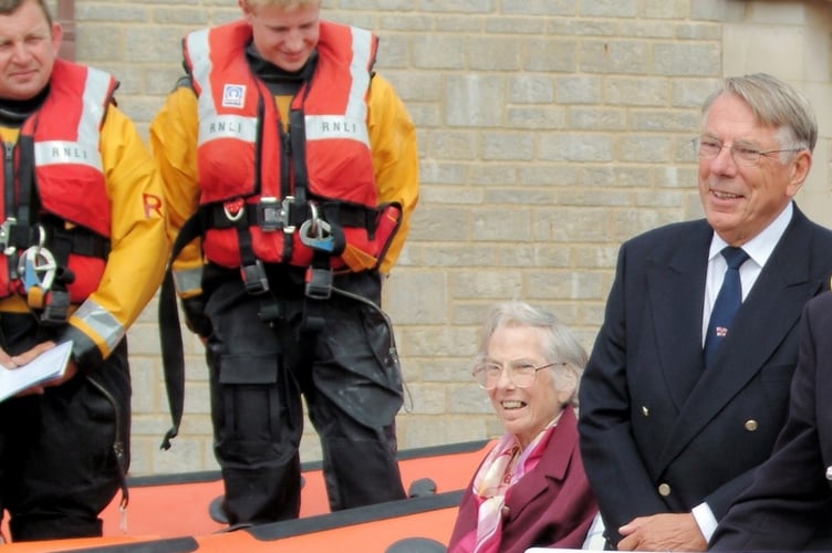 Anne Bache at the naming ceremony of Teignmouth RNLI lifeboat The Two Annes
