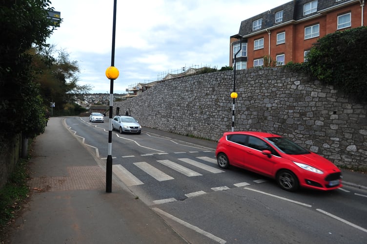 Scene of a road traffic collison between a mobility scooter and a car on the A379 Exeter Road in Dawlish