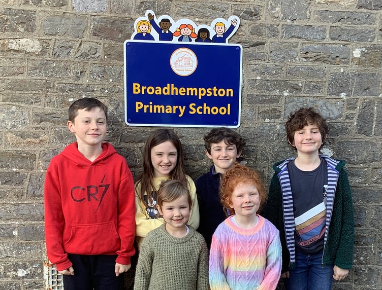 School council members from Broadhempston Primary School who are justly happy at the school's Ofsted report