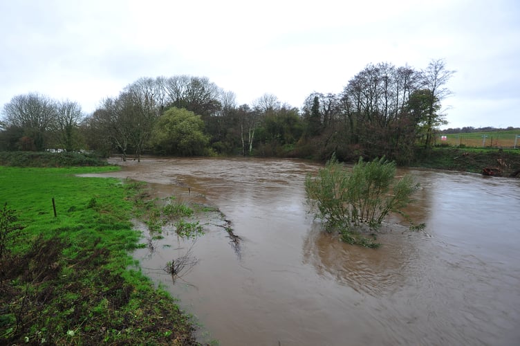 Storm Bert. River Teign breaks its banks near Kingsteignton