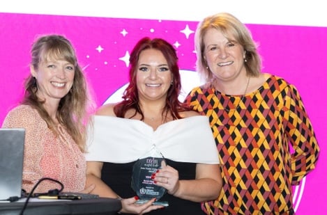 Devon Women In Business Awards 2024 Becki Higgins winner of the Sole Trader / Freelancer Award with Eleanor Carr from Unique Boutique Events (L) and Louise Jenner from DWIB (R)