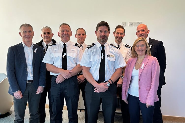 Acting Chief Constable Jim Colwell of Devon & Cornwall Police wearing a White Ribbon alongside police colleagues. Picture: D&C Police