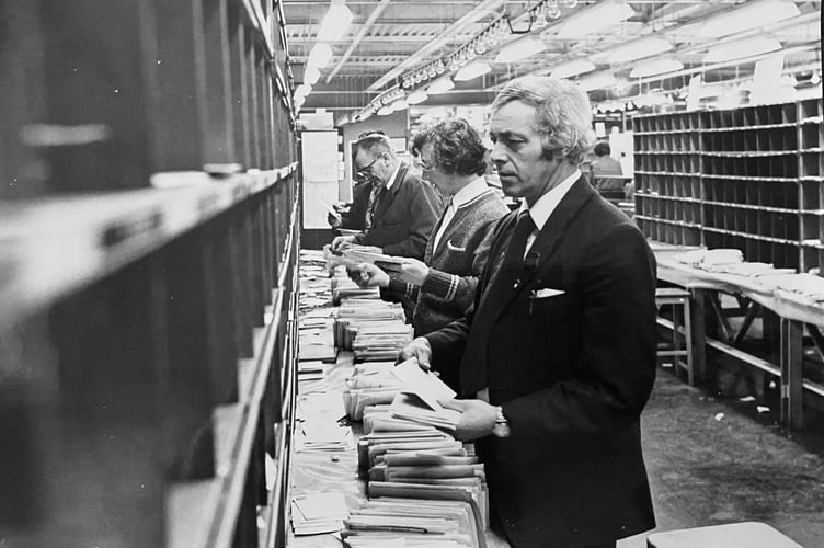 Sorting the Christmas mail at Newton Abbot's GPO in December 1977
