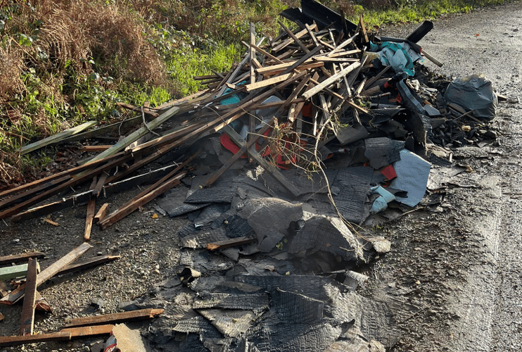 Fly-tipping incident near Canonteign Forest