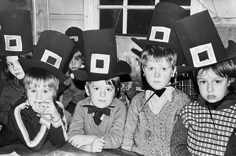 Get ahead, get a hat. Youngsters taking part in Ashburton Primary School's Christmas play from December 1975