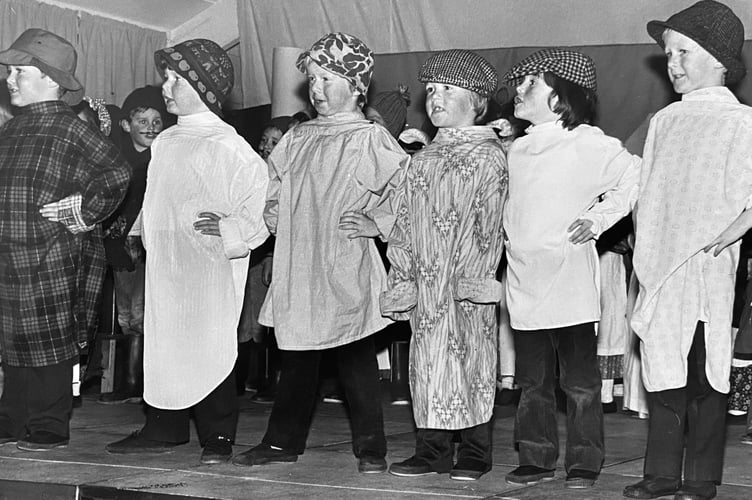 Singing young farmers from Highweek Primary School's Christmas production from December 1981