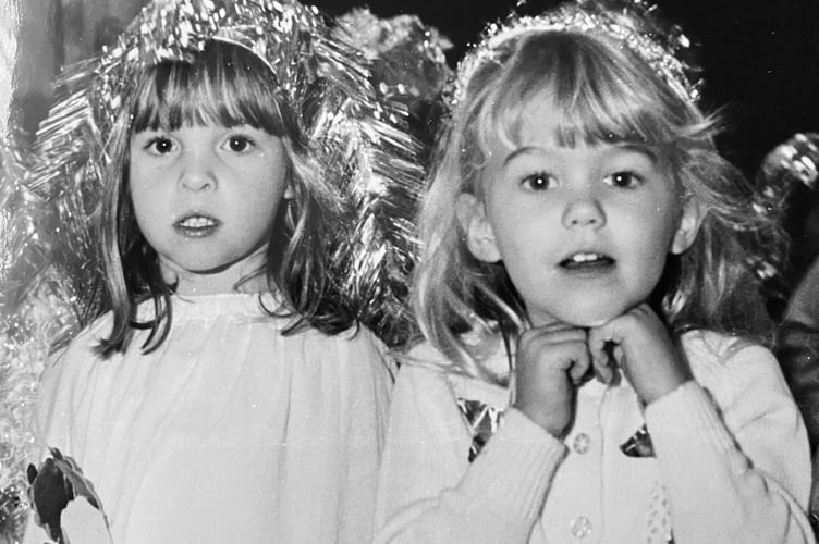 Two little snowflakes from KIngsteignton's Rydon Primary School's Christmas production The Nutcracker in 1993