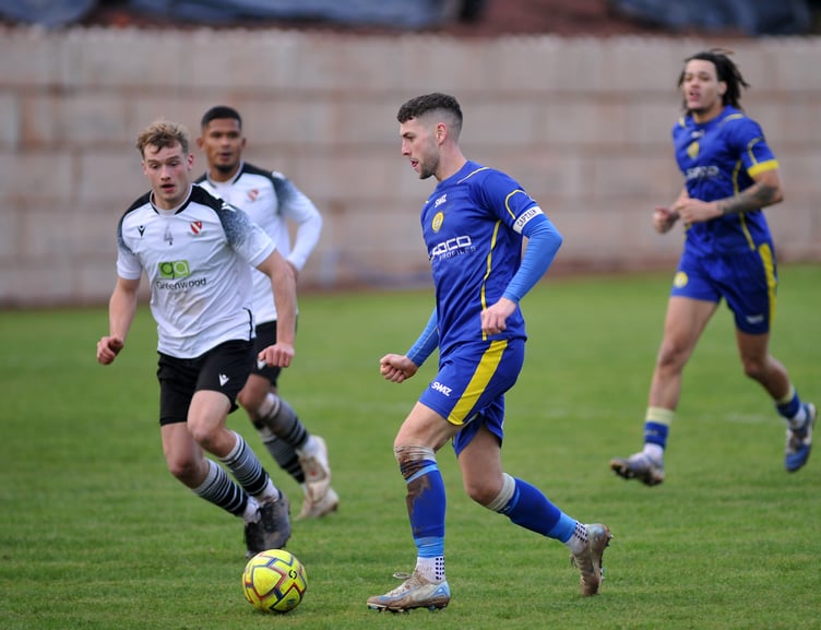 Football. South West Peninsula League: Walter C Parson League Cup/ Teignmouth AFC versus Okehampton Agyle. Match went Argyle's way with a 5-4 win.