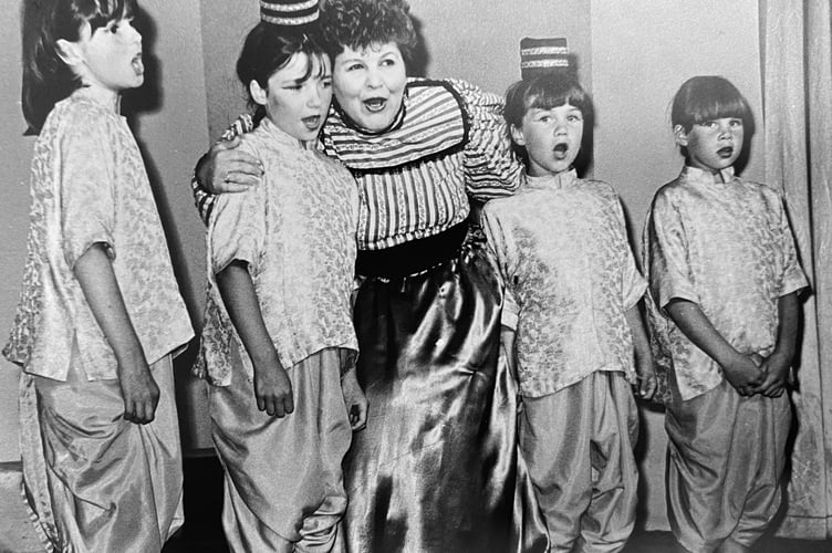 Cyril Sharland's Friends Showtime at the Shaftesbury Theatre in Dawlish from June 1984. Marion Copsey sings Getting To Know You with Nicola  Parker, Natasha Sant, Emma Partridge and Clalre Partridge