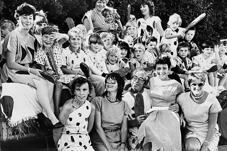 Meet the Flintstones. Kingsteignton Playgroup head down to Bedrock during the town's carnival in September 1987
