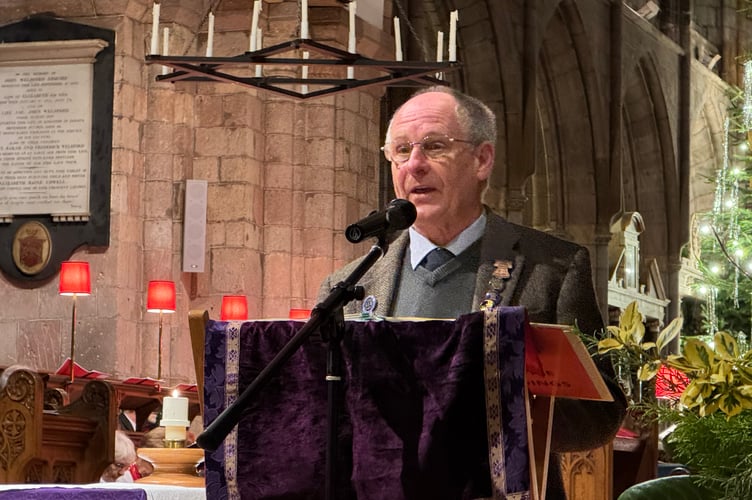 James Steer, chairman, Devon Association of Ringers, read a lesson at the Devon Bellringers’ Carol Service. AQ 0007