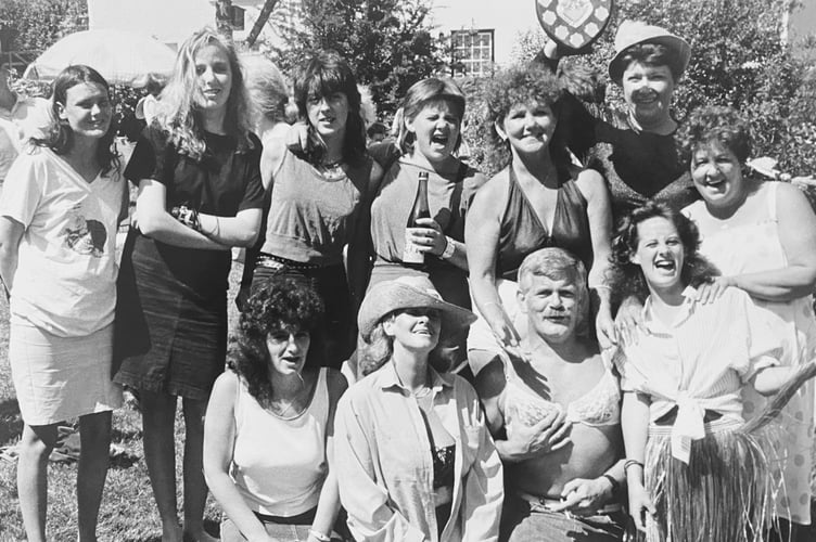 June 1989. Buckfastleigh Fun Day and the winning ladies team from the Sun Inn who were triumphant in the tug-of-war competiton