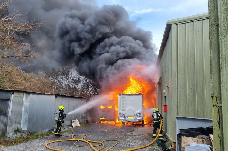 Fire crews tackle the blaze at Abbotskerswell. Photo: Newton Abbot Fire Station