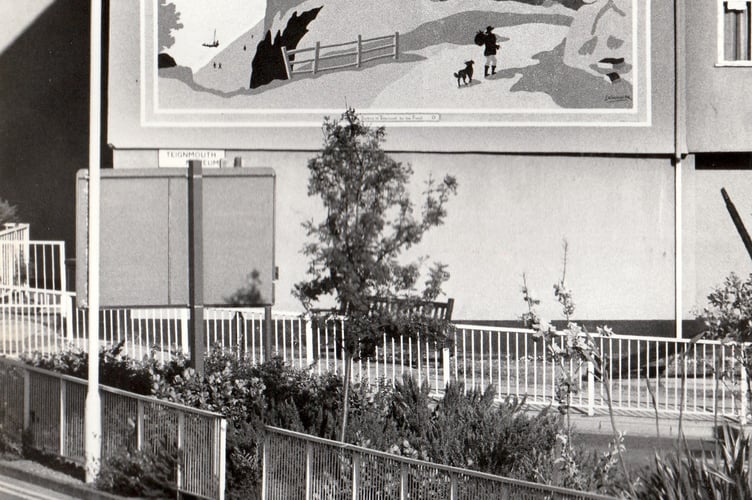 The mural that used to great visitors to Teignmouth pictured in June 1984