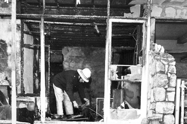 Firefighters at the aftermath of a blaze at the Rockstone Hotel in Dawlish in August 1987