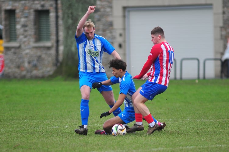 South Devon Football League. Match action from the Belli Cup as Newton Abbot 66 play Newton Abbot Spurs 2nds. Not a good day day at Osborne Park for '66 as they went down by three goals to nil to their near neighbours