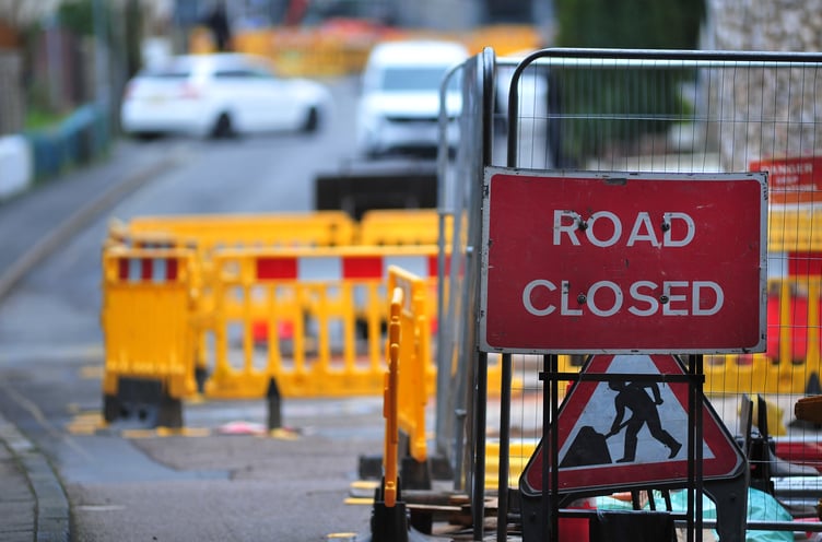 Gas works by Wales and West Utiilities road closures in Newton Abbot