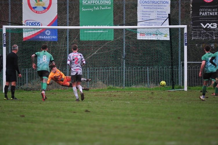 Football.  South West Peninsula League Premier East.  Sidmouth Town versus Bovey Tracey. A 3-0 home win for the The Vikings against visitors Bovey