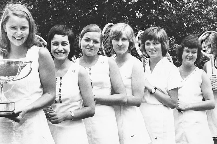 Anyone for tennis? Budding Virgina Wades from Teignmouth Grammar School with their trophy in June 1976