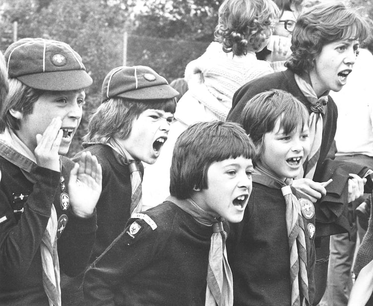 Teignbridge Cubs Sports Day from June 1976. Members of the 1st Newton Abbot Cubs cheer on their team