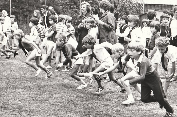 Teignbridge Cubs Sports Day from June 1976. Ready for good hand and eye co-ordination at the start of the relay race