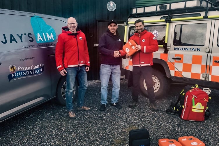 L-R Philip Martin, Dartmoor Search and Rescue Remote Rescue Medical Technician (RRMT), Dan Osborne Jay's Aim manager and Simon Reed, Dartmoor Search and Rescue RRMT and paramedic.