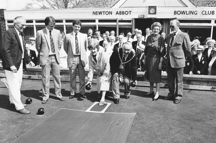 Bowling the first wood to open the 75th year of bowling at Newton Abbot Bowling Club in Courtenay Park  in April 1986