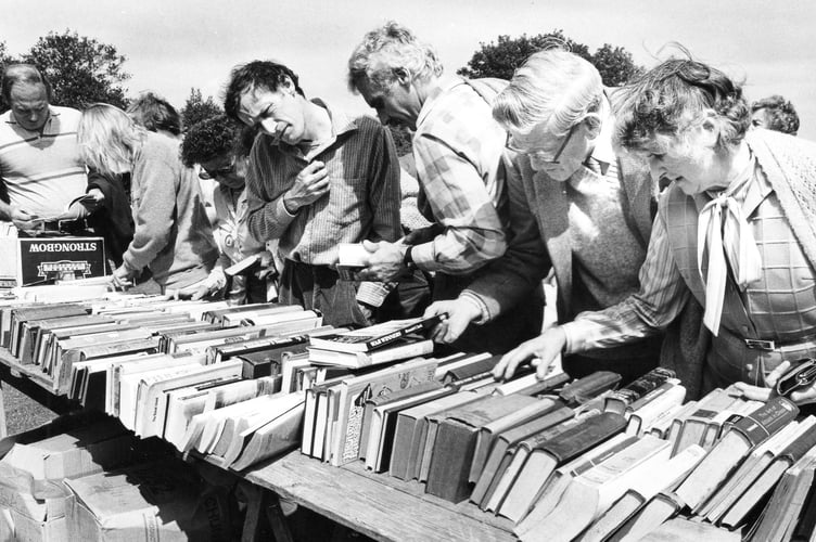 Looking for a book bargain - or a rare first edition? Punters peruse the pages at Manaton Show's book stall in August 1986