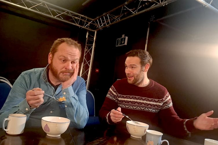 Steve Day as Reg and Sam Merrell as Norman in the Teignmouth Players' production of Table Manners