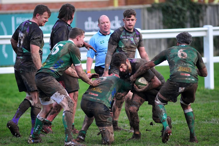Rugby. Sidmouth 2nd XV versus  News Cross 1st XV.  In what is best described as boggy conditions New Cross pulled out all the stops in the second half to secure a 22-22 away draw against Sidmouth with a try in the final seconds of the game.