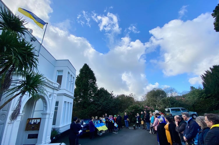 Commemoration to mark three years since the commencement of war in Ukraine  at The Manor House in Dawlish.