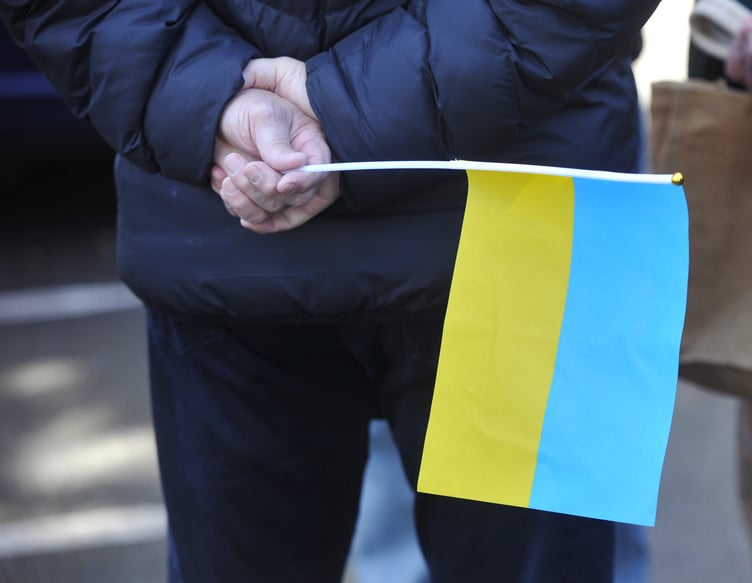 Commemoration to mark three years since the commencement of war in Ukraine at The Manor House in Dawlish.