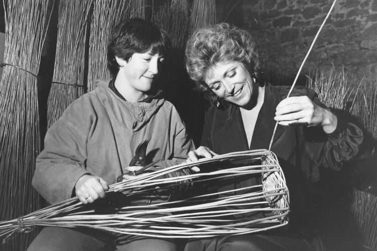 The Wheel at Chudleigh and Nicky Strugnell guides television's Judi Spiers through the intricacies of basket weaving