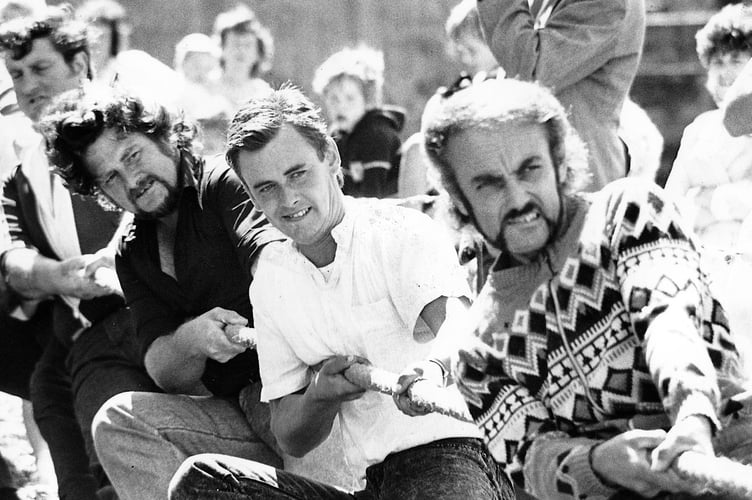 Teignmouth Fiesta 1987. Take the strain - competitors in the tug of war challenge
