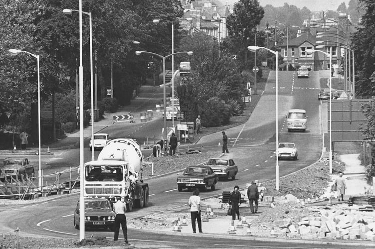 Construction work on the approaches to Newton Abbot's Penn Inn roundabout in the 1970s