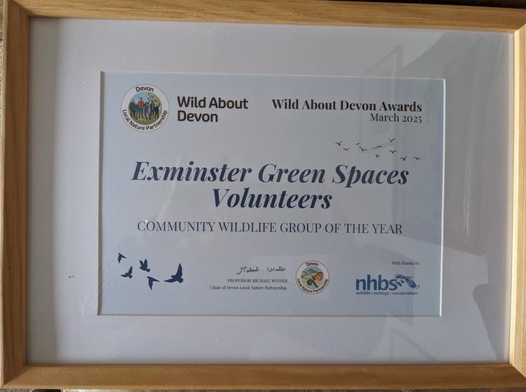 Exminster Green Spaces wins community wildlife group award.