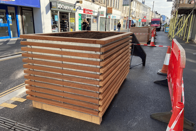 Planters in place ahead of trees