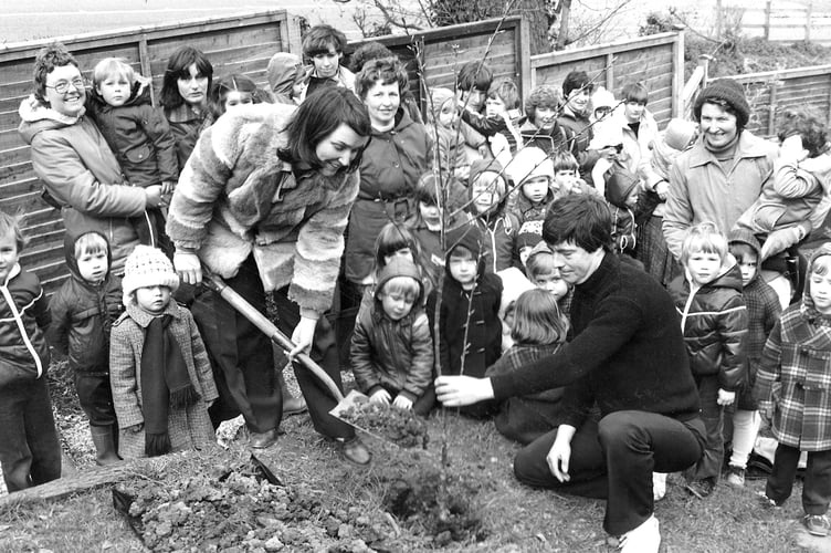 Youngsters from  Shaldon playgroup help out at a tree planting at Shaldon Zoo in April 1982