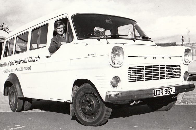 State of the art road transport - Newton Abbot Assemblies of God Pentecostal Church's new Ford minibus in November 1977