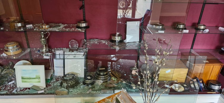 Trophy cabinet smashed by thieves at Teignmouth Golf Club.