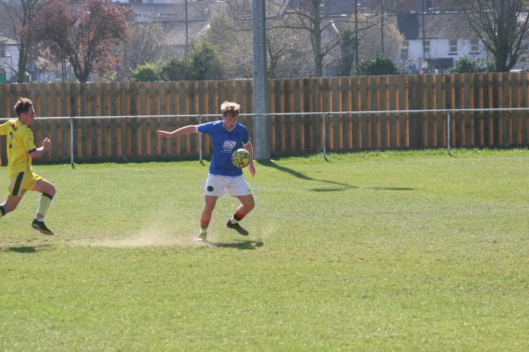 Aiden Blackie on the ball for Newton Abbot Spurs