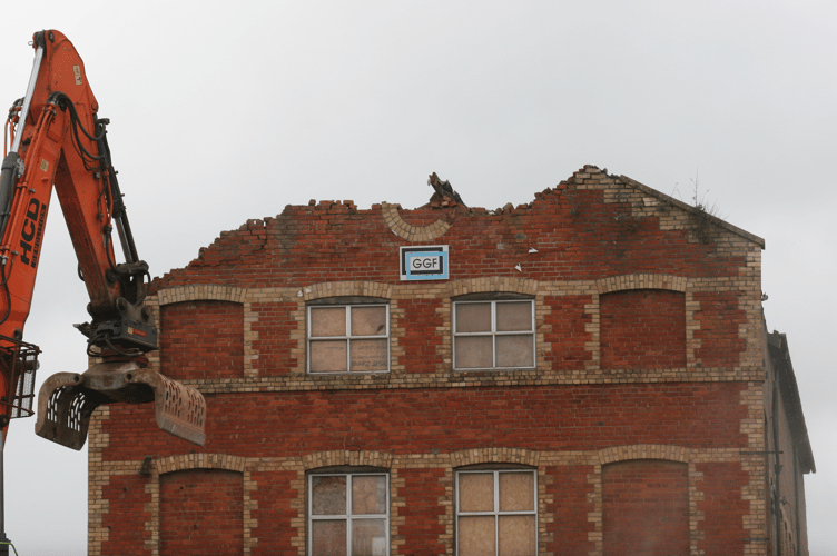 The demolition of the Launa Windows frontage has begun