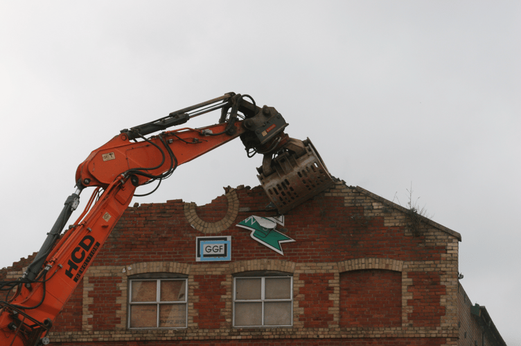 The demolition of the Launa Windows frontage has begun