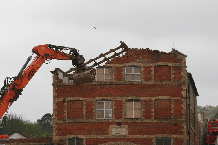The demolition of the Launa Windows frontage has begun