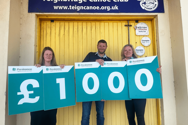 Persimmon Homes South West gifted Teignbridge Canoe Club the money as part of its Community Champions scheme.