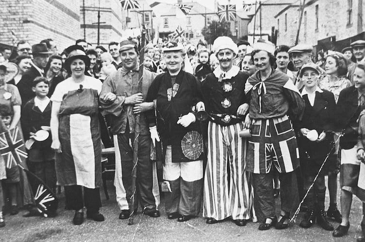 VE Day celebrations from May 1945. Street party from Hillmans Road In Newton Abbot
