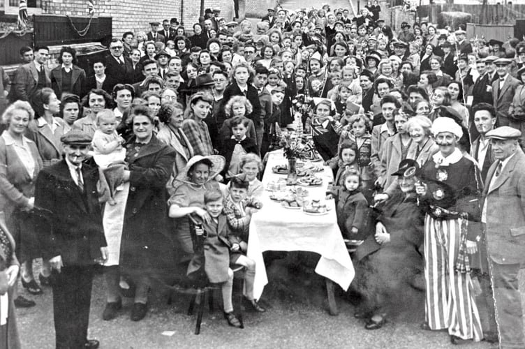 VE Day celebrations from May 1945. Street party in Alexandra Terrace, Newton Abbot