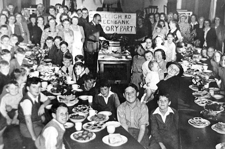 VE Day celebrations from May 1945. Victory party for residents of Chudleigh Road and Greenbank in Kingsteignton
