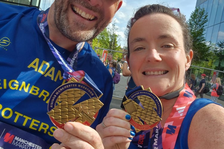 Adam and Michelle Doherty at Manchester Marathon. Picture: Teignbridge Trotters